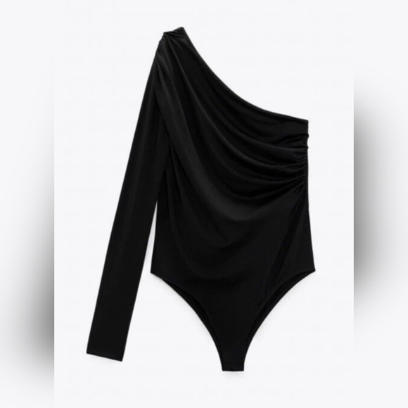 NWT Zara Black One-Shoulder Bodysuit - Picture 1 of 4